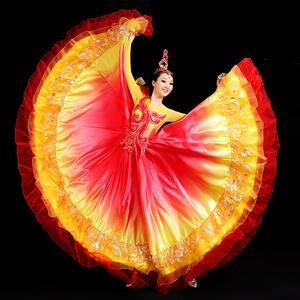 元旦开场舞大摆裙长裙2021新款过渡色渐变色舞台舞蹈伴舞演出服装