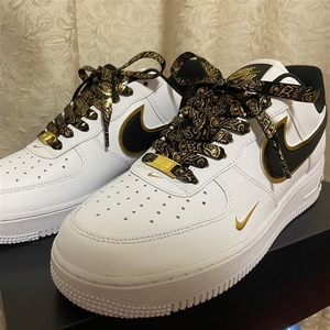适配nike airforce 1双钩白黑金色腰果花烫金泼墨空军一号af1鞋带