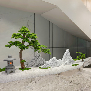 楼梯下枯山水造景摆件迎客松假树装饰景观室内玄关仿真雪浪石组合