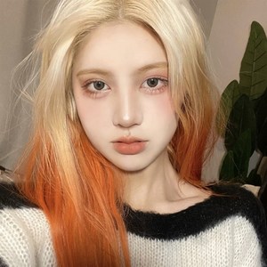 橙渐变色长假发