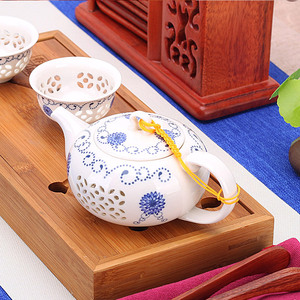 玲珑镂空茶壶家用陶瓷功夫茶具玻璃单个泡茶壶茶水手抓壶套装简约