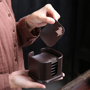 电木茶杯垫工夫茶道茶具隔热垫子杯托日式家用黑檀木组合套装配件
