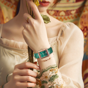 瑞士正品小绿表浪琴手表女ins风轻奢女表复古小方盘简约气质公尚