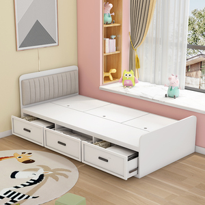 简约小户型板式床单人高箱收纳储物床抽屉现代定制软包省空间家具