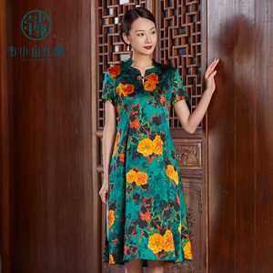 韦小宝杭州丝绸大牌真丝桑蚕丝连衣裙印花裙中年妈妈2821147169