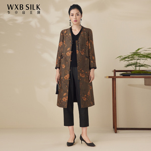 韦小宝春季花色印花复古中式中长款香云纱外套女士风衣2211114306