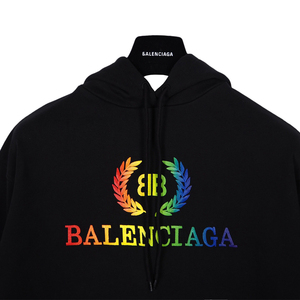 巴黎世家 balenciaga 彩虹刺绣麦穗bb字母 双b 男女连帽卫衣帽衫