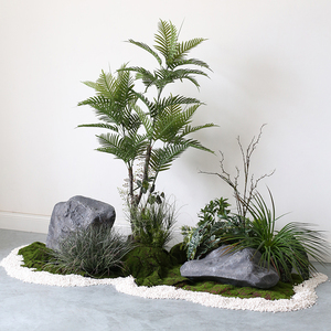 仿真石头植物造景假植被园景组合套装展厅酒店花槽软装散尾树盆栽