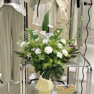 服装店植物美陈摆花仿真绿植花丛花槽装饰仿真雏菊园艺摆件柱花