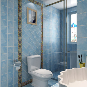 地中海蓝色厨卫瓷砖300x300卫生间浴室防滑耐磨地砖四格格子地砖