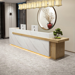 前台接待台公司新中式仿大理石服务台茶楼会所吧台定制烤漆收银台