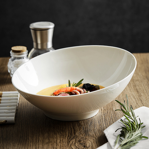 德化白瓷10寸斜口大号汤碗特色酒店餐具酸菜鱼毛血旺碗刺身干冰碗