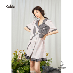 rukia/甜酷polo连衣裙粉色花朵荷叶边小众设计高级感炸街西装裙子