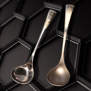 钛创高档纯钛汤勺无漆雕花抑菌永不生锈新中式家庭健康钛合金餐具