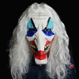白发鬼脸面具万圣节假面套头长鼻子小丑彩绘乳胶演出装扮吓人道具