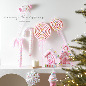 彩色圣诞装饰棒棒糖果房子拐杖圣诞树装饰挂件吊饰粉色圣诞节装饰