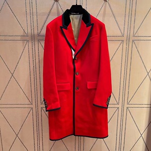 国内现货46码gucci古驰男士翻领系扣红色大衣外套春秋长款上衣