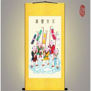 五方灵童画像 五方童子神像挂画 道教神灵 道教法器 丝绸