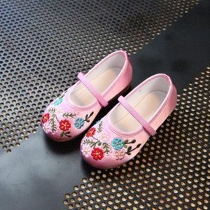 云南大理丽江民族风手工绣花鞋儿童鞋大女童鞋复古刺绣坡跟舞蹈鞋