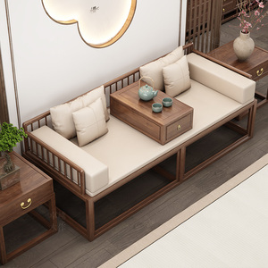 新中式白蜡木罗汉床推拉实木茶桌小户型两用罗汉椅家用实木沙发床