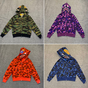 日系潮牌bape经典猿人头迷彩字母印花拉链开衫卫衣女连帽外套男