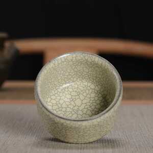 龙泉青瓷 戴文辉全手工制作 墨纹茶杯传世哥窑开片陶瓷茶具主人杯