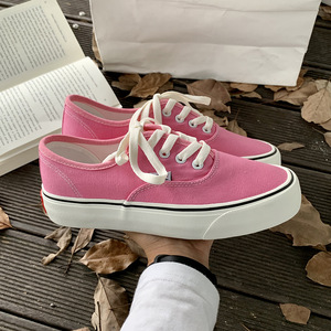 wanshi万斯女鞋经典粉红色低帮帆布鞋2022年新款ulzzang百搭板鞋