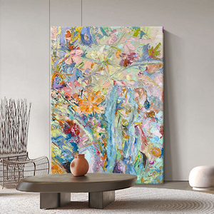 多巴胺彩色手绘油画抽象派花卉客厅装饰画玄关波洛克艺术肌理挂画