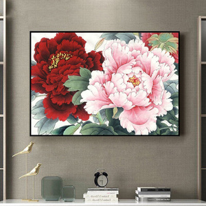 5d晶钻画客厅背景墙挂画现代简约中式牡丹花开富贵餐厅墙画装饰画