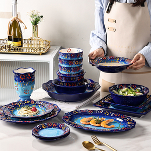 佐巴伦外贸出口纯手工堆料陶瓷盘子高级感菜盘牛排餐盘碗盘碟餐具