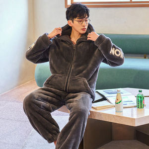 罗丽丝睡衣男士珊瑚绒保暖加厚加绒冬季冬天法兰绒男款家居服套装