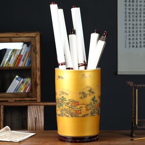 景德镇陶瓷书画桶箭筒字画卷轴收纳缸手工高档金色客厅办公室花瓶