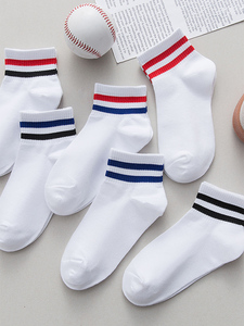 官网花花公子a361特价白色袜子女短袜纯棉春秋季条纹学生袜运动学