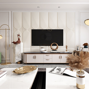 莲荷菓&金达莱皮雕电视背景墙硬包轻奢客厅沙发书房餐厅卧室软包