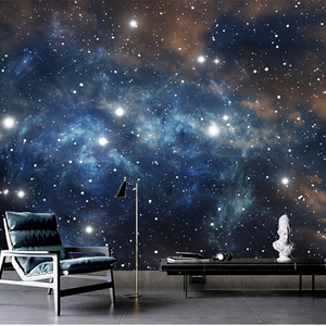 3d星空壁画北欧风蓝色星空风景壁纸卧室客厅沙发电视背景装饰墙布