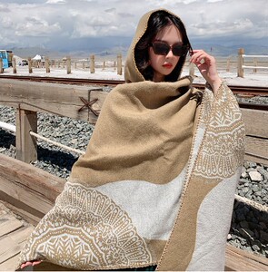 披巾女欧美秋冬季百搭保暖带帽双面针织斗篷披肩冬天加厚超大披风