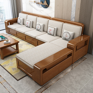 现代简约新中式实木沙发客厅全实木夏冬两用原木大小户型储物家具