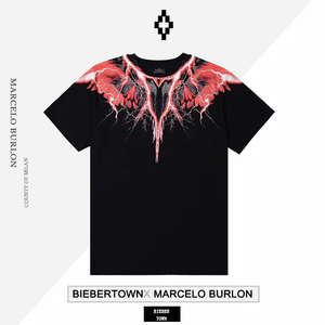 正品潮牌MarceloBurlon马塞洛布隆MB红白闪电翅膀短袖圆领T恤男女