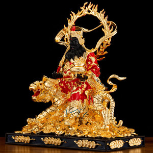 件台湾纯铜鎏金武财神虎像正财神爷供奉财摆赵公明神像五路财神骑