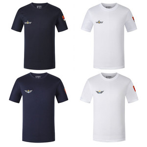 中国海军刺绣款飞行员体能训练服 空军胸标圆领衫夏速干短袖t恤男