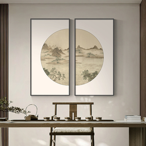 新中式茶室背景墙装饰画水墨画书房山水国画客厅餐厅挂画玄关壁画