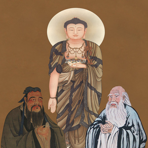 190人付款淘宝新款儒子道三教神l像佛祖释迦摩尼佛孔释老子画像丝奉