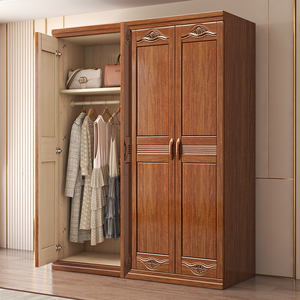 现代中式实木衣柜家用卧室挂衣柜大小户型经济型储物柜实木大衣橱