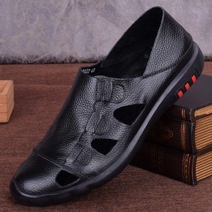 百丽正品真皮夏季男士凉鞋真皮透气软底外贸沙滩鞋休闲开车鞋男全