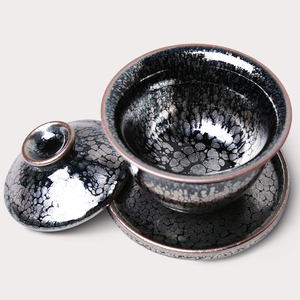 建盏茶杯李友明纯手工油滴三才盖碗单个陶瓷茶具y茶碗带盖.