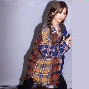 两个人的小森林虞书欣同款彩色格纹撞色衬衫外套时尚开衫上衣女潮