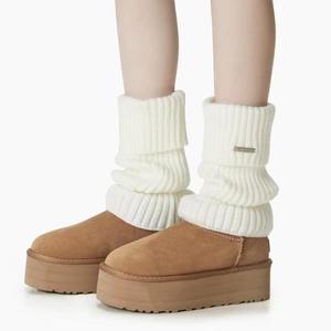 雪地靴腿套白色粗线针织女款冬季y2k辣妹保暖中筒毛线堆堆袜套冬