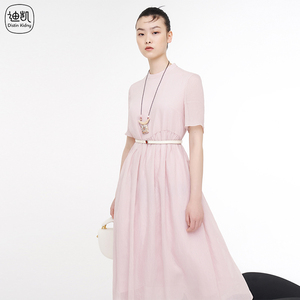 迪凯女装夏季新款透气纯色简约休闲温柔分气质中长款a型连衣裙