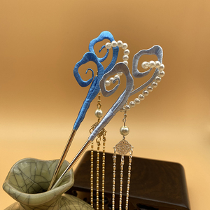 忆昔昭华 原创祥云缠花簪子淡蓝色汉服头饰手工发饰 【售完绝版】