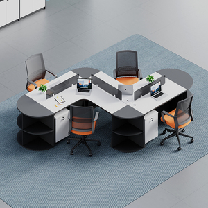 异形办公桌椅简约现代3/4/5/6人位职员桌创意屏风卡座员工工位桌